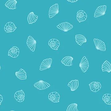 Seamless Pattern Of Shells On A Blue Background. Sea Ocean Template Illustrazione stock