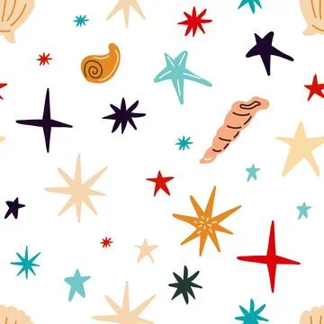 Seamless pattern with shells, corals, starfish on a blue background イラスト素材