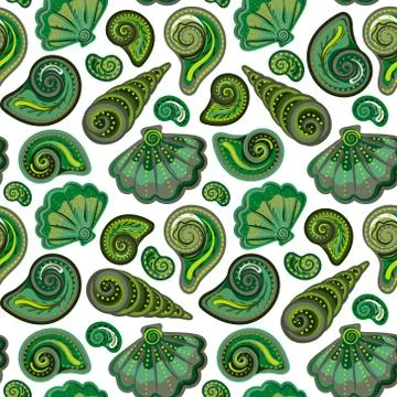 Seamless pattern with shells. Summer vector colorful background. Hand draw Stockillustratie