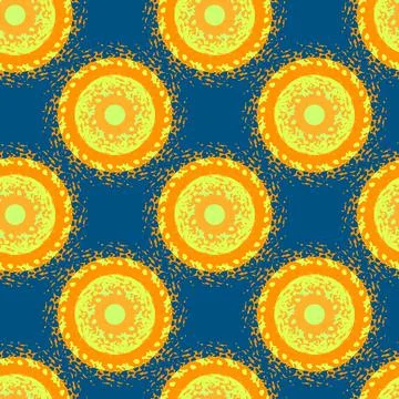 Seamless Pattern with Shiny Bright Yellow Sun on blue Background. Stock Illustration