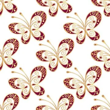 Seamless pattern with shiny butterflies Stock Illustration