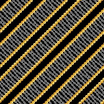 Seamless pattern with shiny gold and silver chains on black background for fabri Stock Illustration