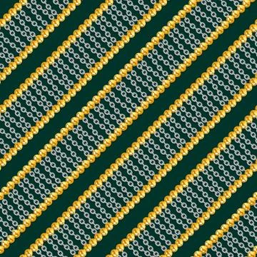 Seamless pattern with shiny gold and silver chains on dark green background for Stock Illustration