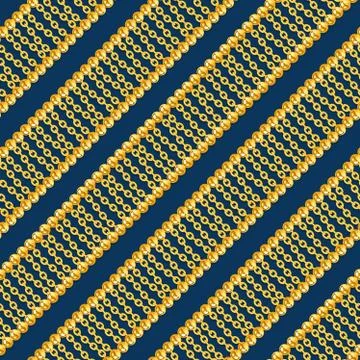 Seamless pattern with shiny gold chains on dark blue background for fabric. Tren Stock Illustration