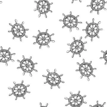 Seamless pattern ship rudder sketch hand drawn Stock Illustration