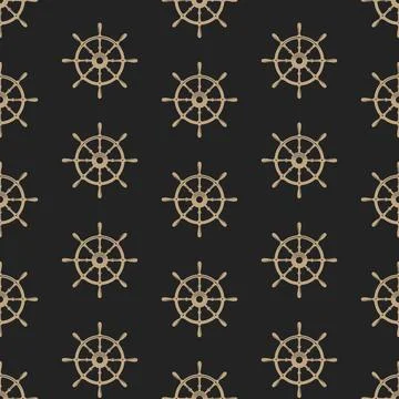 Seamless pattern with ship steering wheel. Nautical theme. Vector illustratio Stock Illustration