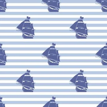Seamless pattern with ship on striped background Illustrazione stock