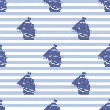 Seamless pattern with ship on striped background Seamless pattern with shi... Stock Photos