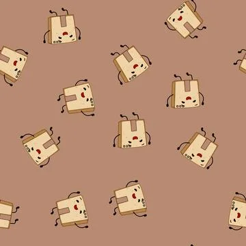Seamless pattern shipping cardboard box character cartoon vector 스톡 일러스트
