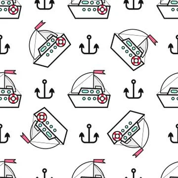 Seamless Pattern With Ships Hand Drawn Design Element For Label And Poster Stock Illustration