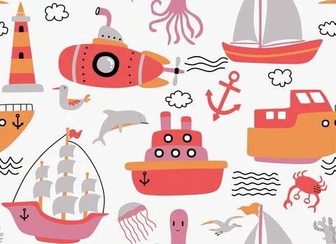 Seamless pattern with ships. Stock Illustration