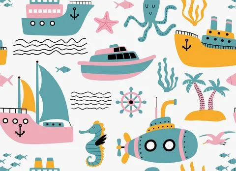 Seamless pattern with ships. Stock Illustration