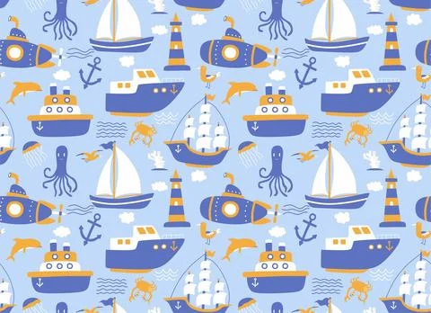 Seamless pattern with ships. Stock Illustration