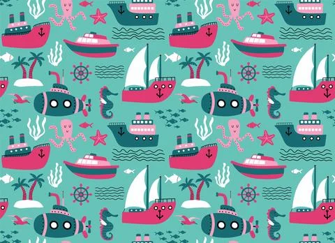 Seamless pattern with ships. Stock Illustration