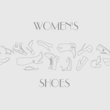 Seamless pattern with shoes and text women s shoes Stock Illustration