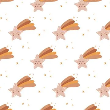 Seamless pattern with shooting star in boho style. Stock Illustration
