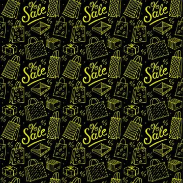 Seamless pattern from shopping bags, boxes, sales Stock-Illustration
