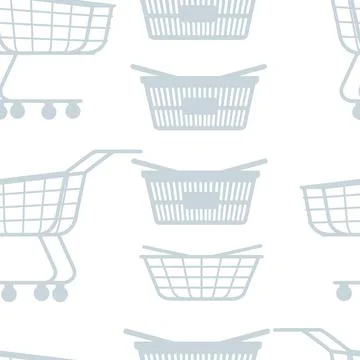 Seamless pattern of shopping carts and baskets vector illustration on white Stock Illustration