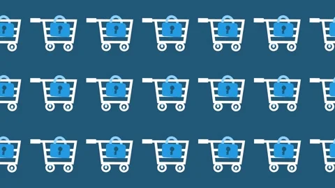 Seamless pattern of shopping carts with secure padlocks for safe e-commerce Stock Footage 333698434
