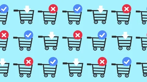 Seamless pattern of shopping carts with various status indicator for retail Stock Footage 333698433