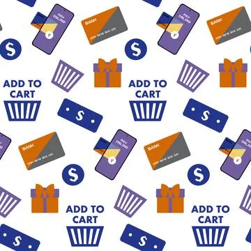 Seamless pattern with shopping Elements in Cartoon style. Vector background w Stock Illustration