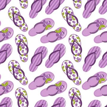 Seamless pattern showcases vibrant flip-flops adorned with blueberries, blending Stock Illustration