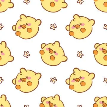 A seamless pattern showcasing adorable kawaii yellow chicks, each with charming イラスト素材