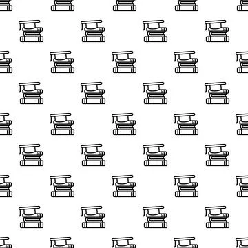Seamless pattern showing graduation caps on stacks of books Stock Illustration