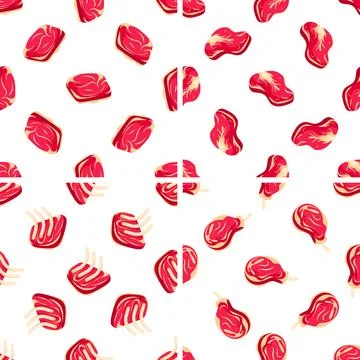 Seamless pattern showing various cuts of lamb and beef, celebrating meat and Stock Illustration