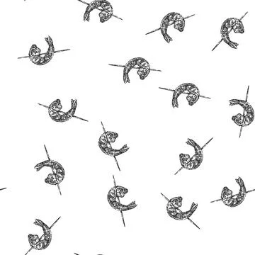 Seamless pattern shrimp fried sketch hand drawn Stock Illustration