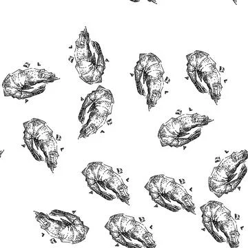 Seamless pattern shrimp frozen sketch hand drawn Stock Illustration