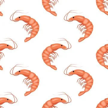 Seamless pattern with shrimps or prawns on a white background. Cute print for Stock Illustration