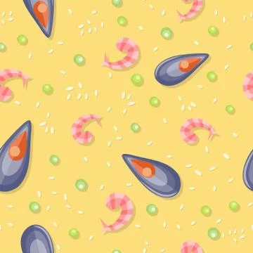 Seamless Pattern with Shrimps, Shellfish Isolated Stock Illustration