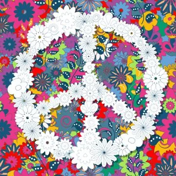 Seamless pattern with sign of peace and pacifism, vector illustration Stock Illustration