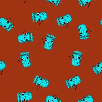 Seamless pattern sign trash bin character cartoon vector Stock Illustration