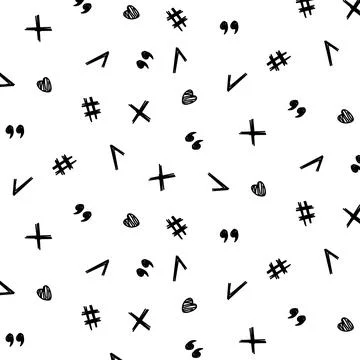 Seamless pattern of signs, tick, cross, quotation marks. Stock Illustration