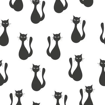 Seamless pattern with silhouette of a black cat Stock Illustration