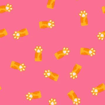 Seamless pattern silhouette cat paw cartoon vector Stock Illustration
