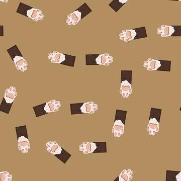 Seamless pattern silhouette cat paw cartoon vector Stock Illustration