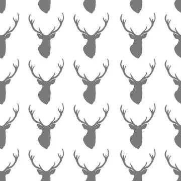 Seamless pattern with silhouette of deer head on white background Illustrazione stock