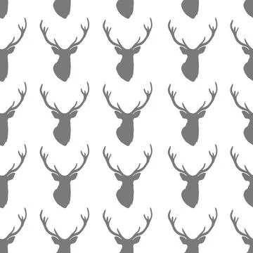 Seamless pattern with silhouette of deer head on white background. Seamles... Foto stock