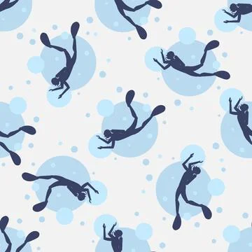 Seamless pattern Silhouette of a diver on a background of circles Illustrazione stock
