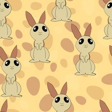 Seamless pattern with silhouette Easter rabbits on color background. Design for 스톡 일러스트