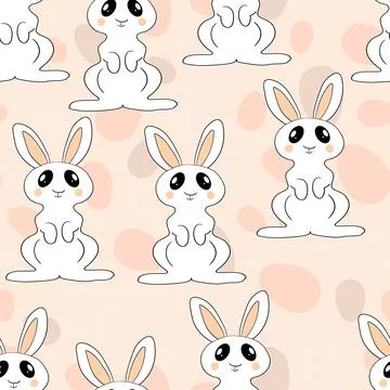 Seamless pattern with silhouette Easter rabbits on color background. Design for Stock Illustration