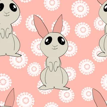 Seamless pattern with silhouette Easter rabbits on color background. Design for 스톡 일러스트