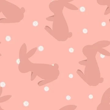 Seamless pattern with silhouette Easter rabbits on color background. Design for Illustrazione stock
