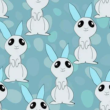 Seamless pattern with silhouette Easter rabbits on color background. Design for 스톡 일러스트