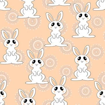 Seamless pattern with silhouette Easter rabbits on color background. Design for Illustrazione stock