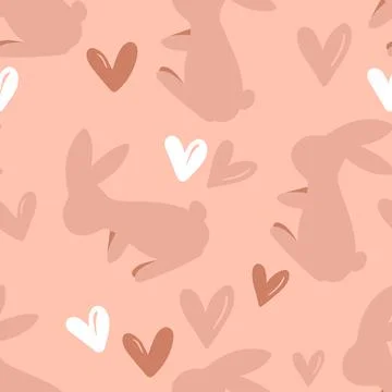 Seamless pattern with silhouette Easter rabbits on color background. Design for 스톡 일러스트