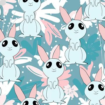 Seamless pattern with silhouette Easter rabbits on color background. Design for イラスト素材
